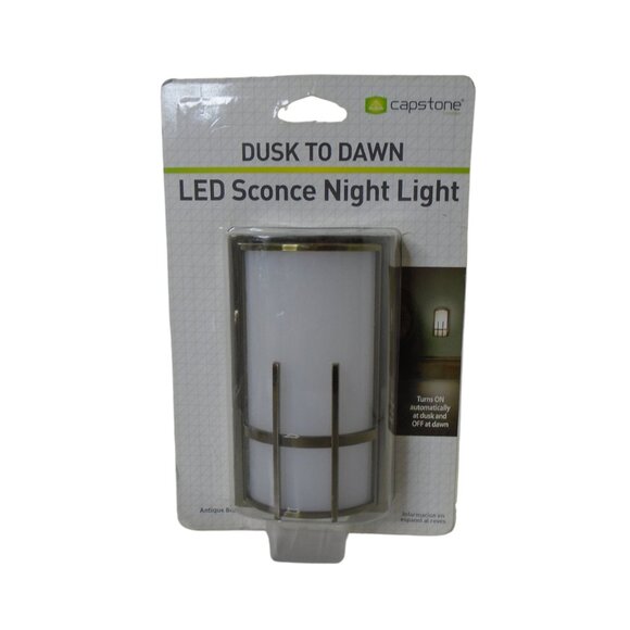 LED Sconce Night Light Dusk to Dawn Antique Brass Finish 3632 - Picture 1 of 3